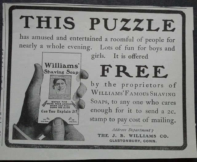Williams' Shaving Soap Ad "This Puzzle Free"